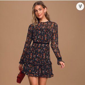 Lulu's Floral to See Black Floral Print Long Sleeve Mini Dress